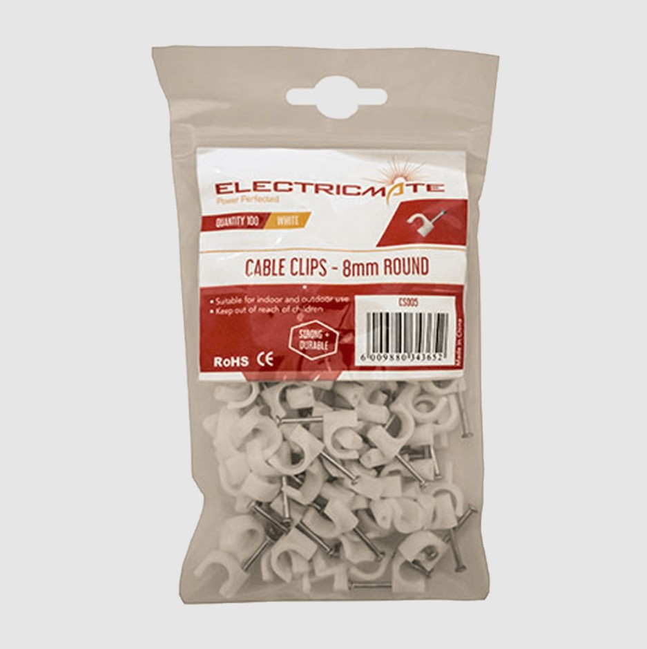 Electricmate Cable Saddles 8mm Round 100 Pack