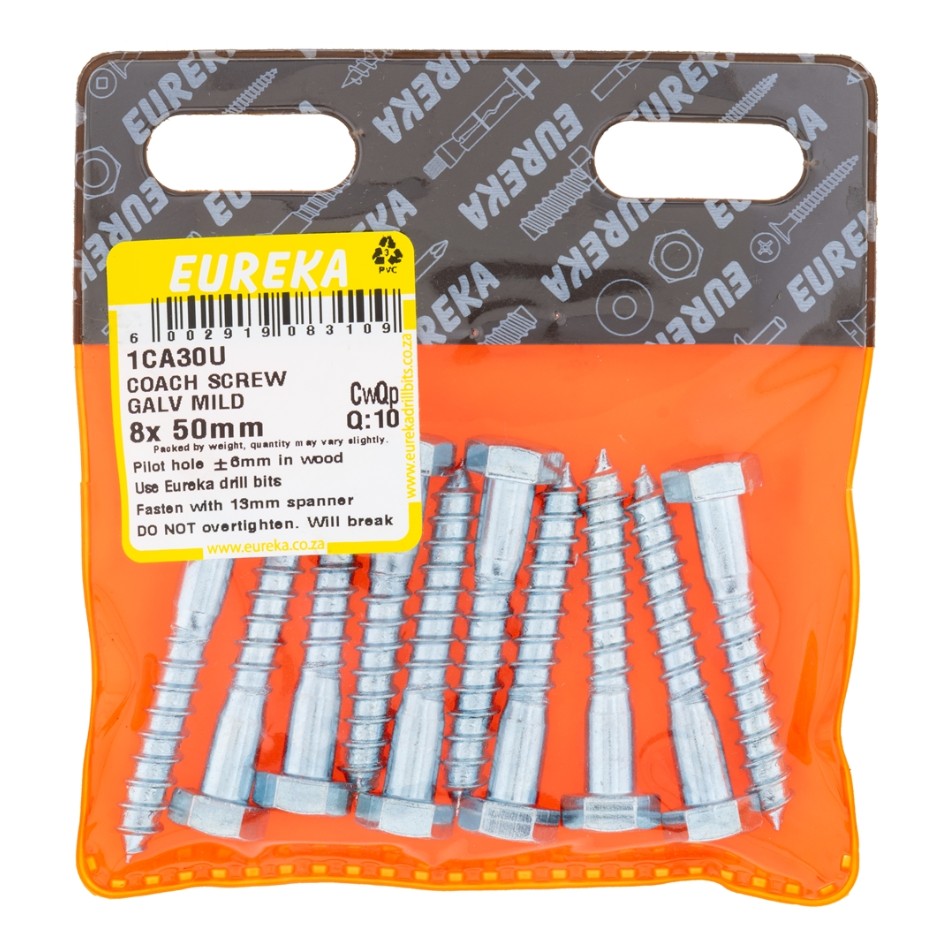 Coach screws, also known as lag screws, are heavy-duty fasteners designed for securing large, heavy objects to wood or masonry.They feature a hexagonal head for easy turning with a wrench or socket, and a thick, coarse threaded shank for strong holding pow