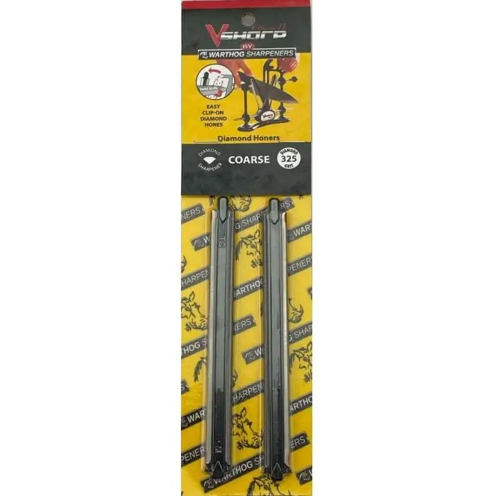 The Warthog V-Sharp Classic II Diamond Stones Knife Sharpener  Coarse, 325 Grit sharpens the blade on both sides simultaneously. It is ideal for kitchen knives, fillet, hunting, and most other smooth edge knives This Knife sharpener is for all hobbyists