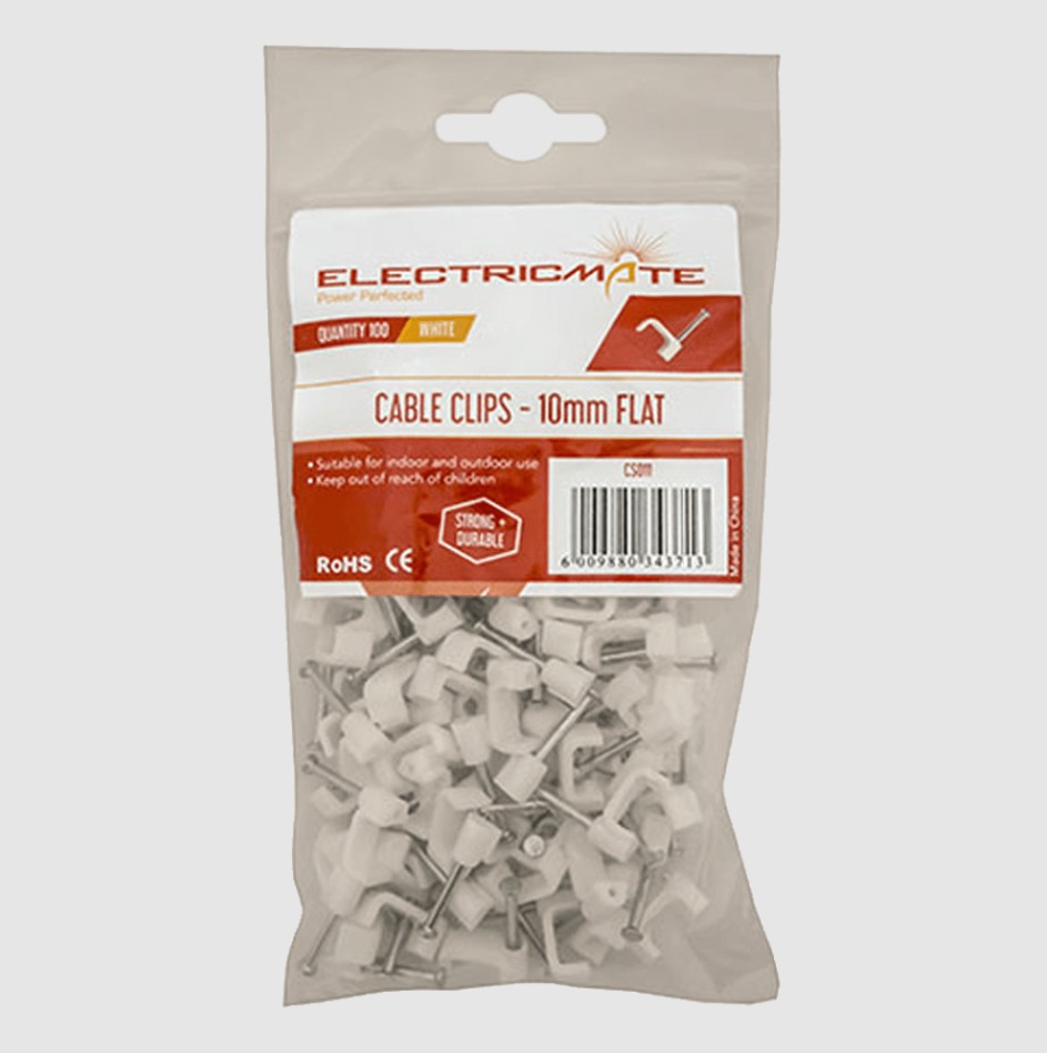 Electricmate Cable Saddles 10.5mm Flat 100 Pack