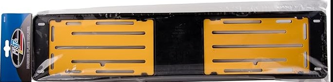 A simple, oblong plastic holder designed to securely frame and mount your vehicle's license number plate.