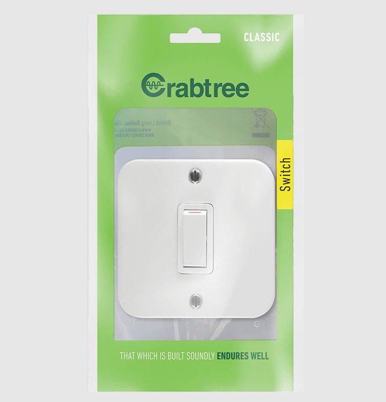 The Switch Classic from Crabtree is a durable industrial switch designed for reliable everyday use. This single-lever, one-way switch features a clean white steel finish and a compact 75 × 75 design, making it suitable for a wide range of industrial and c