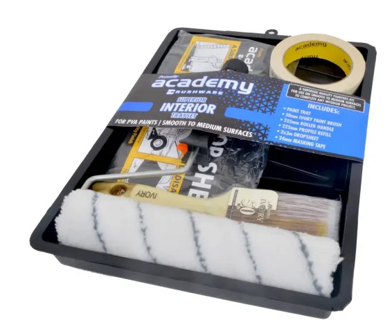 The Academy Interior Paint Roller Combo Set is a high-quality painters kit designed for use on smooth to medium interior surfaces, making it ideal for completing any interior painting project. This value-packed set is optimized for water-based paints an