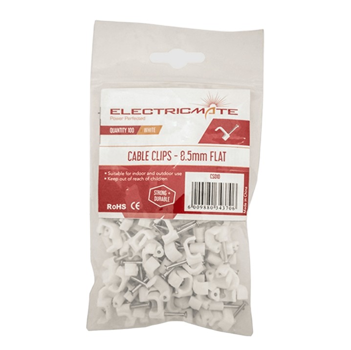 Electricmate Cable Saddles 8.5mm Flat 100 Pack