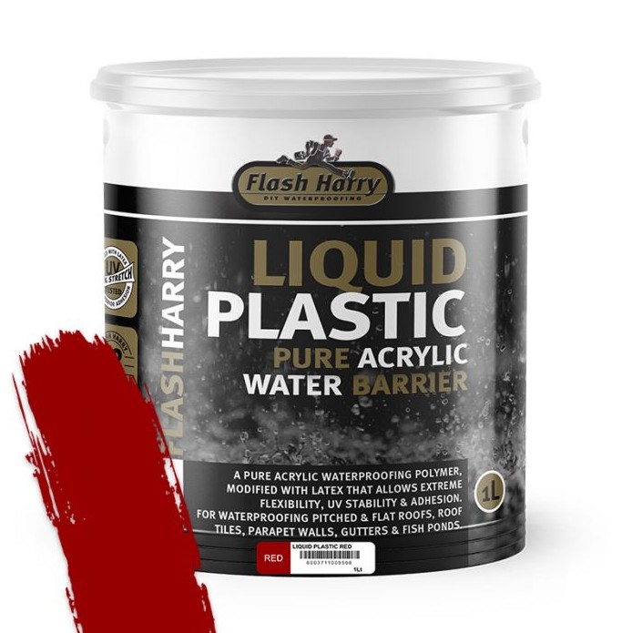 Flash harry liquid plastic red1 liter. A pure acrylic waterproofing polymer. A pure acrylic waterproofing polymer, modified with latex that allows extreme flexibility, UV stability and adhesion.