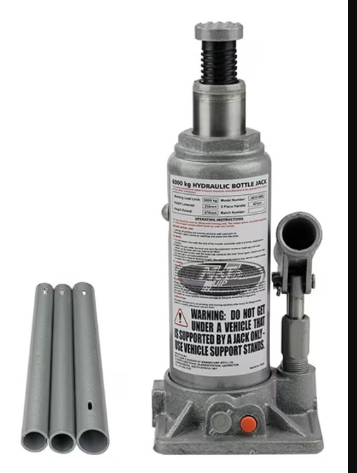 The largest capacity 6000kg bottle jack, SANS 1126:2011 approved by Moto Quip for professional tasks.