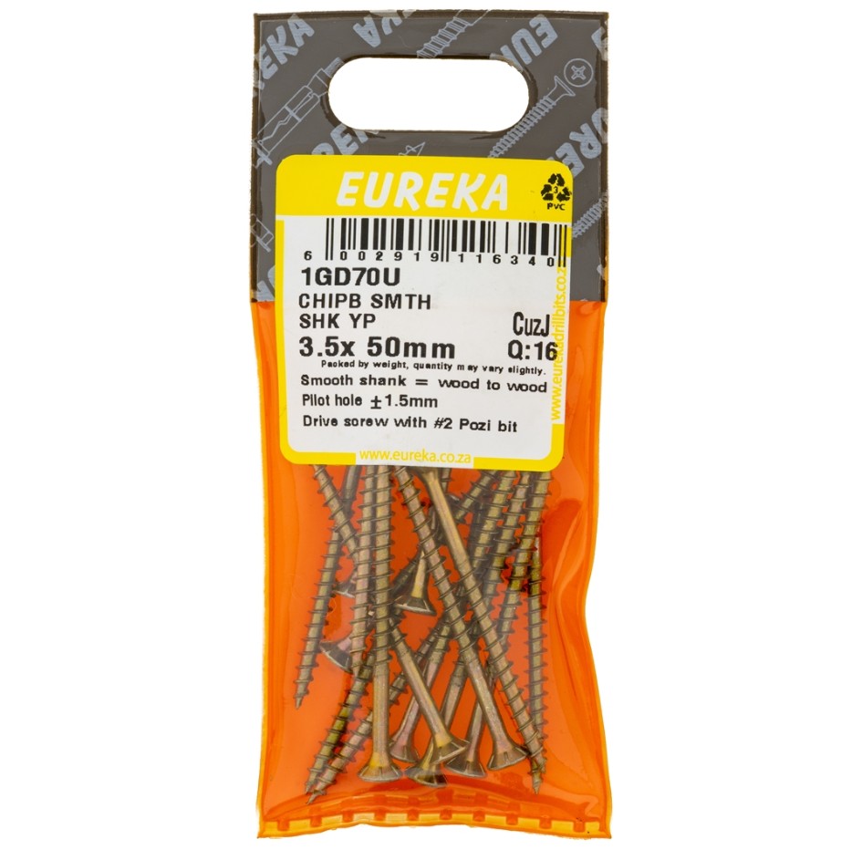 Chipboard Screws are ideal for chipboard and softer types of wood.The smooth shank part of the screw allows it to spin in the top piece of wood and at the same time pull the bottom piece tightly against the top piece, thus leaving no gap between the two.Th