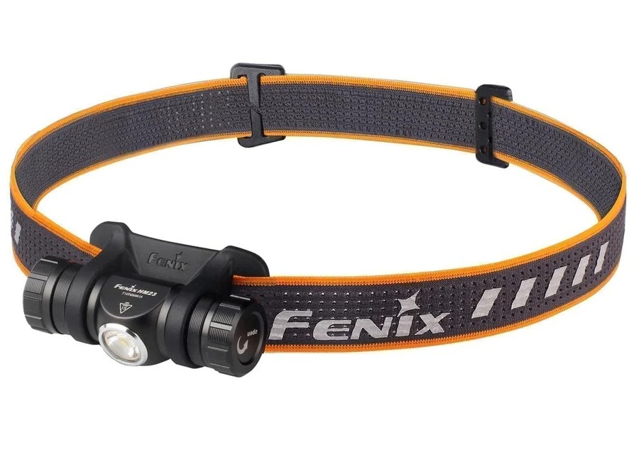 The HM23 is a multi-purpose AA battery powered headlamp that can shine a maximum 240 lumens a distance of 174 feet. Made from high-strength aluminum and silicone, this tough little headlamp weighs only 1.5 ounces and is waterproof and dustproof. Convenient