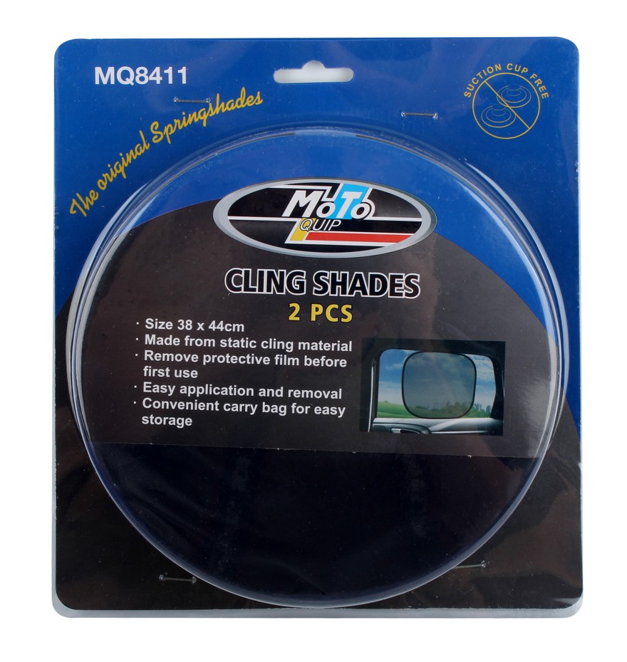 This pair of 38cm x 44cm window shades uses static cling, eliminating the need for messy suction cups.