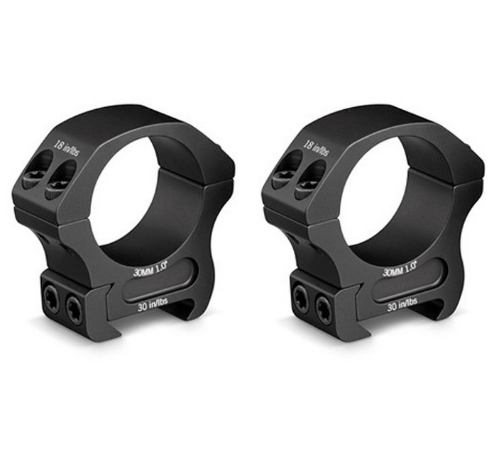 Offering solid mounting and reliability, the medium Vortex Optics Pro Series 30mm Riflescope Ring places the maintube's centerline 1.0" from the top of your rifle's Picatinny/Weaver rail. Offered here as a pair, the rings are made from the lightweight an