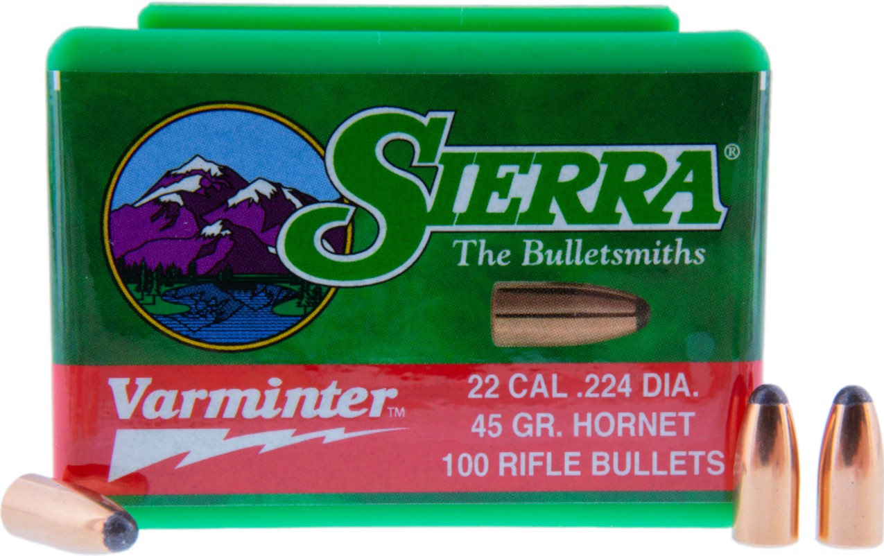 The Sierra Varminter .22 Cal .223 45gr Hornet Bullet is designed for rifles with a traditional roundnose shape, featuring a thin-walled jacket and a soft core. It performs particularly well in cartridges such as the 22 Hornet, 22 K-Hornet, and 218 Bee, ach