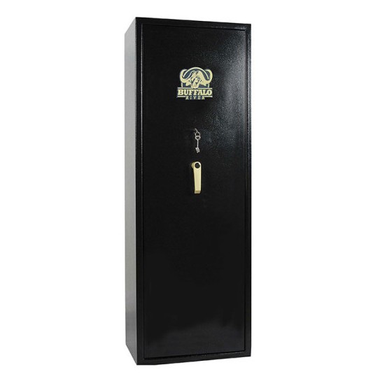 This gun safe is designed to provide secure and practical firearm storage with a durable solid steel construction. It features internal lockable ammunition storage, carpeted interiors to protect firearms from scratches, and rubber gun racks for safe and or