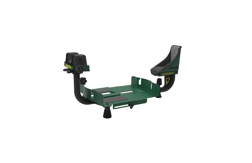 The Caldwell Lead Sled 4 is designed to significantly reduce felt recoil by up to 95%, improving shooting comfort and accuracy. It features an adjustable weight tray that accommodates Lead Sled weight reservoirs, barbell plates, or lead shot to help effect