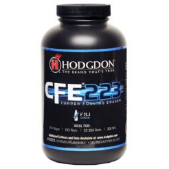 This spherical propellant delivers excellent velocities across a wide range of cartridges, including .204 Ruger, .223 Remington/5.56mm NATO, .22-250 Remington, and .308 Winchester/7.62mm NATO, among many others. CFE 223 features Hodgdons Copper Fouling