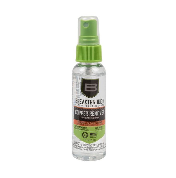 The Breakthrough Clean Technologies® Copper Remover safely and effectively removes copper fouling and is 100% petroleum and ammonia-free. Its virtually odorless and biodegradable formula easily removes copper fouling and minimizes future copper build-up without giving off any harmful or strong offensive odors found in other copper removers. Usable on all types of bore steel and wont etch or harm the barrel.