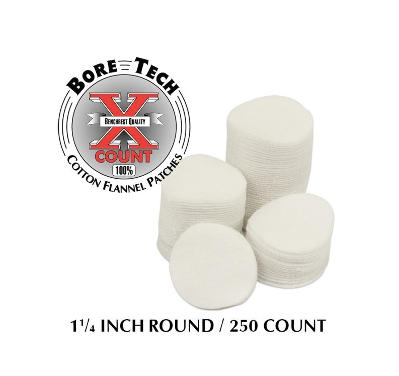 Bore Techs X-Count Patches are high-quality, American-made cleaning patches crafted from 100% cotton flannel. They are double napped and non-fraying, ensuring durability and consistent performance. Trusted by precision shooters worldwide, these patches are known for their excellent consistency, superior solvent absorption, and effective cleaning ability.