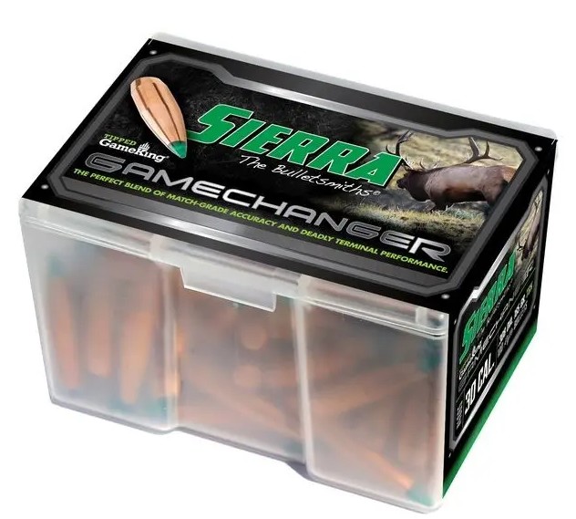 The Sierra .30 caliber 165?grain Tipped GameKing reloading bullet is designed to deliver excellent accuracy and reliable hunting performance. Featuring a streamlined polymer tip and boat?tail design, it provides an improved ballistic coefficient for fl