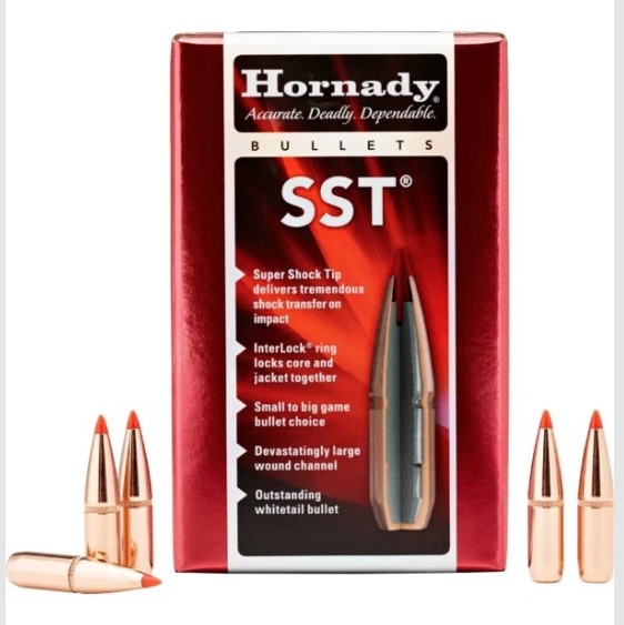 The Hornady® SST® (Super Shock Tip) is designed to deliver tremendous shock on impact while expanding quickly and reliably, particularly at higher velocities. Flat shooting and deadly accurate, it's an ideal bullet for whitetails, as well as most North