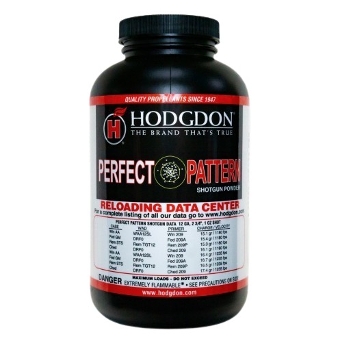 Hodgdon Perfect Pattern shotgun powder is designed to deliver tighter and more consistent shot patterns, making it an excellent choice for 12-gauge loads. This 1 lb canister provides clean-burning performance and reduced felt recoil, enhancing comfort and