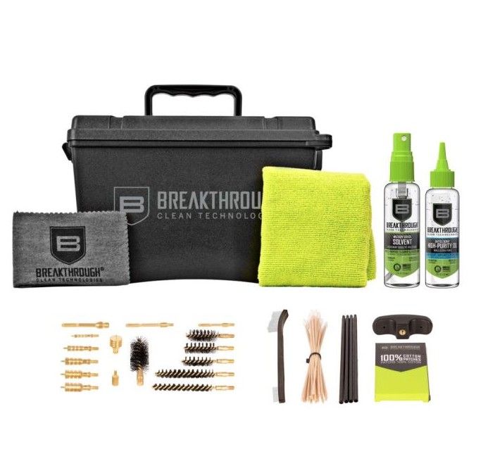 The Breakthrough Clean Technologies® Universal Ammo Can Cleaning Kit is a comprehensive solution for firearm maintenance. Housed in a sturdy Ammo Can container, this kit includes all the essential accessories needed to clean a wide range of major calibers. Provided in the kit, is a Double Ended Brush, six Nylon Bore Brushes, six Brass Jags, three Brass Patch Holders, a T-handle, and a set of durable Black Oxide coated steel rods for precise cleaning. Additionally, the kit includes a box of synthetic patches, 20 Cotton Swabs, and a generous 12" x 14" BCT silicone gun cloth for a thorough and professional clean. Keep your firearms in top condition with this meticulously curated kit, designed for convenience and effectiveness.