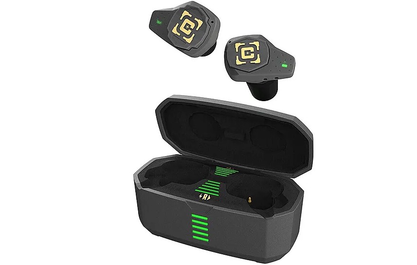 The Caldwell E?Max Shadows Pro Earbuds in black connect to your device via Bluetooth, providing up to six hours of music playback or phone calls. This redesigned pro version features push-button controls, allowing you to easily adjust ambient noise, change volume, answer calls, and access your voice assistant, such as Siri. The earbuds also include an optional magnetic lanyard and a rechargeable storage case equipped with LED battery level indicators for each earbud, so you always know when your E?Max Shadows Pro are fully charged and ready for use at the range.