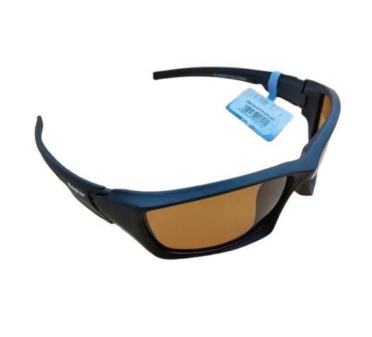 Raptor sunglasses with a shiny frame, black and blue trim accents, and revo mirror lenses provide a stylish, sporty look with a modern finish that is ideal for both everyday use and outdoor activities.