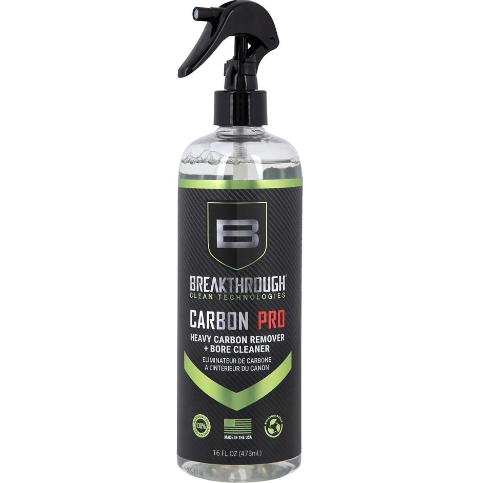 The Breakthrough Heavy Carbon Remover with Bore Cleaner Carbon Pro is a high-performance cleaning solution designed to effectively eliminate stubborn carbon buildup from firearms. Packaged in a convenient 16 oz trigger spray bottle, it allows for easy and precise application, helping to streamline the cleaning process. Its advanced formulation supports consistent firearm performance while aiding in the maintenance of barrel cleanliness and longevity, making it a practical addition to any regular gun care routine.