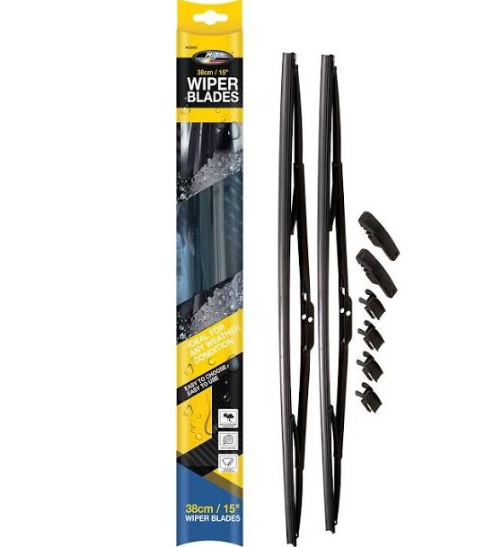 Dependable 15-inch (38 cm) Mq wiper blades; these come in a pair ready for quick installation on your vehicle.