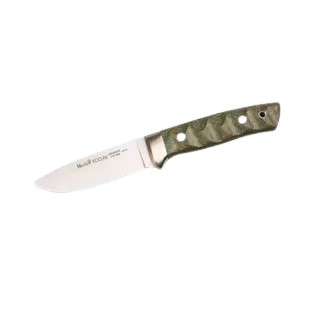 The Muela Kodiak 10G Hunting Knife is a robust and versatile tool designed for hunters and outdoor enthusiasts. Crafted from high-quality Moly-Vanadium stainless steel, the blade offers excellent edge retention, toughness, and resistance to corrosion, making it suitable for a variety of outdoor tasks. The knife features full tang construction, providing maximum strength and balance for demanding applications.