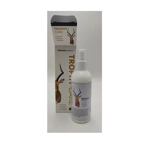 Trophy Care Skin Care Solution is a specialized product formulated to clean, preserve, and maintain animal skins and trophies. It helps prevent drying, cracking, and deterioration by nourishing the material and maintaining its natural appearance over time. Suitable for use on a variety of hides and mounted trophies, the solution supports long-term preservation while enhancing the look and texture of the skin. It is an essential maintenance product for keeping trophies in good condition and ensuring they remain presentable and durable.