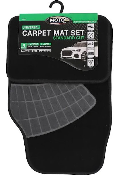 A universal 4-piece velour carpet set with a heelpad, showcasing a refined and subtle leaf pattern design.