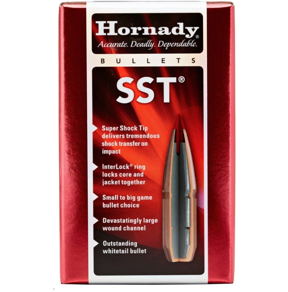 The Hornady Super Shock Tip (SST) bullets are engineered to deliver reliable hunting performance by combining proven Hornady design with a higher ballistic coefficient than many conventional hunting bullets. Featuring a sharp polymer tip, they provide fast