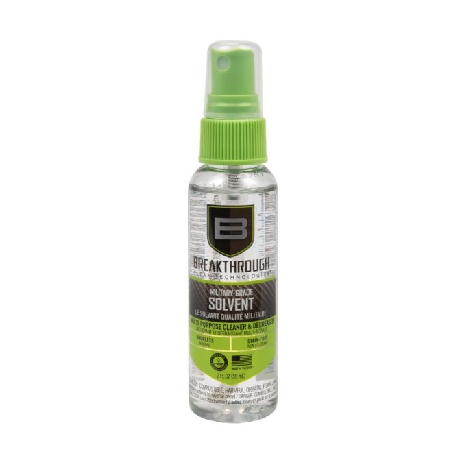 Our Breakthrough Clean Technologies® Military-Grade Solvent is a user-safe multi-purpose cleaner and degreaser that helps remove oil, grease, and carbon build-up, giving you a no residue clean. Unlike other aromatic cleaners, our odorless formula allows you to clean indoors without having to deal with noxious and unpleasant fumes. Breakthrough Clean Technologies® Military-Grade Solvent cleans quickly and efficiently while reducing the frequency needed between cleanings. It will not stain your wood, plastic, or polymer components and is also safe on Cerakote and hydro-printing. Breakthrough Clean Technologies® Military-Grade Solvent is a benzene-free, HAP-free, state-of-the-art solvent designed to help users break out of the tangle of regulations regarding emissions, disposal, and industrial health hazards. Our Breakthrough Clean Technologies® Military-Grade Solvent is an odorless, low toxicity, high-purity hydrocarbon that exhibits a very low degree of irritancy to the eyes and is non-irritating to the skin.