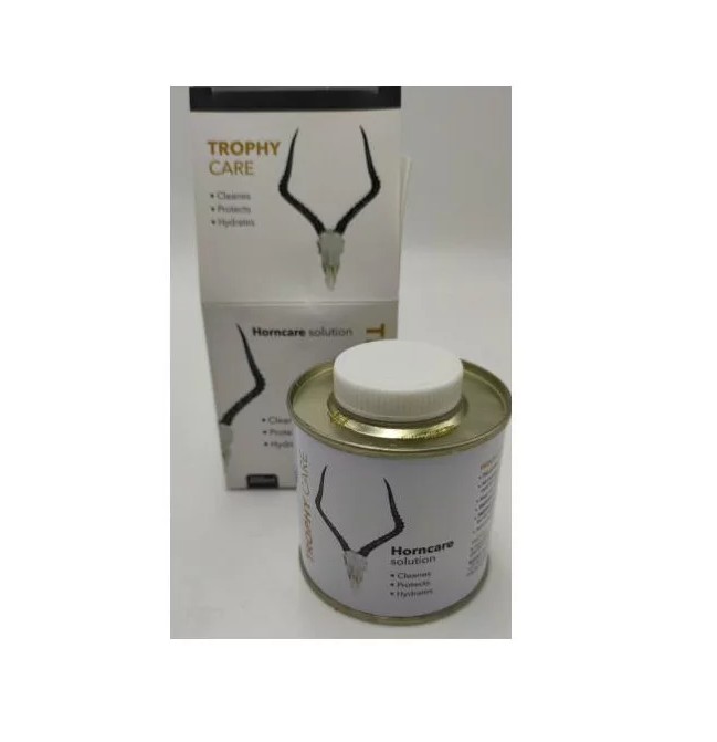 Horncare Solution is specially formulated to restore and preserve the natural beauty of hunting trophies by revitalizing hairless areas such as horns, hooves, lips, and noses. It works to enhance the trophys original shine and color while deeply hydrating these surfaces to prevent dryness and cracking over time, helping maintain a lifelike appearance. Easy to apply, the solution delivers immediate visible results with minimal effort. Proudly made in South Africa ??, Horncare Solution is trusted by hunters to protect and maintain the quality and integrity of their prized trophies.