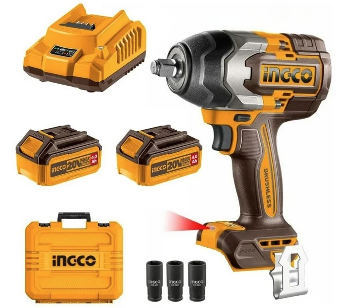 The Ingco cordless brushless 20V PS+ 500Nm impact wrench (Skillcraft) is a powerful and efficient tool designed for heavy-duty fastening and loosening applications. Featuring a high-performance brushless motor, it delivers up to 500Nm of torque while ensur