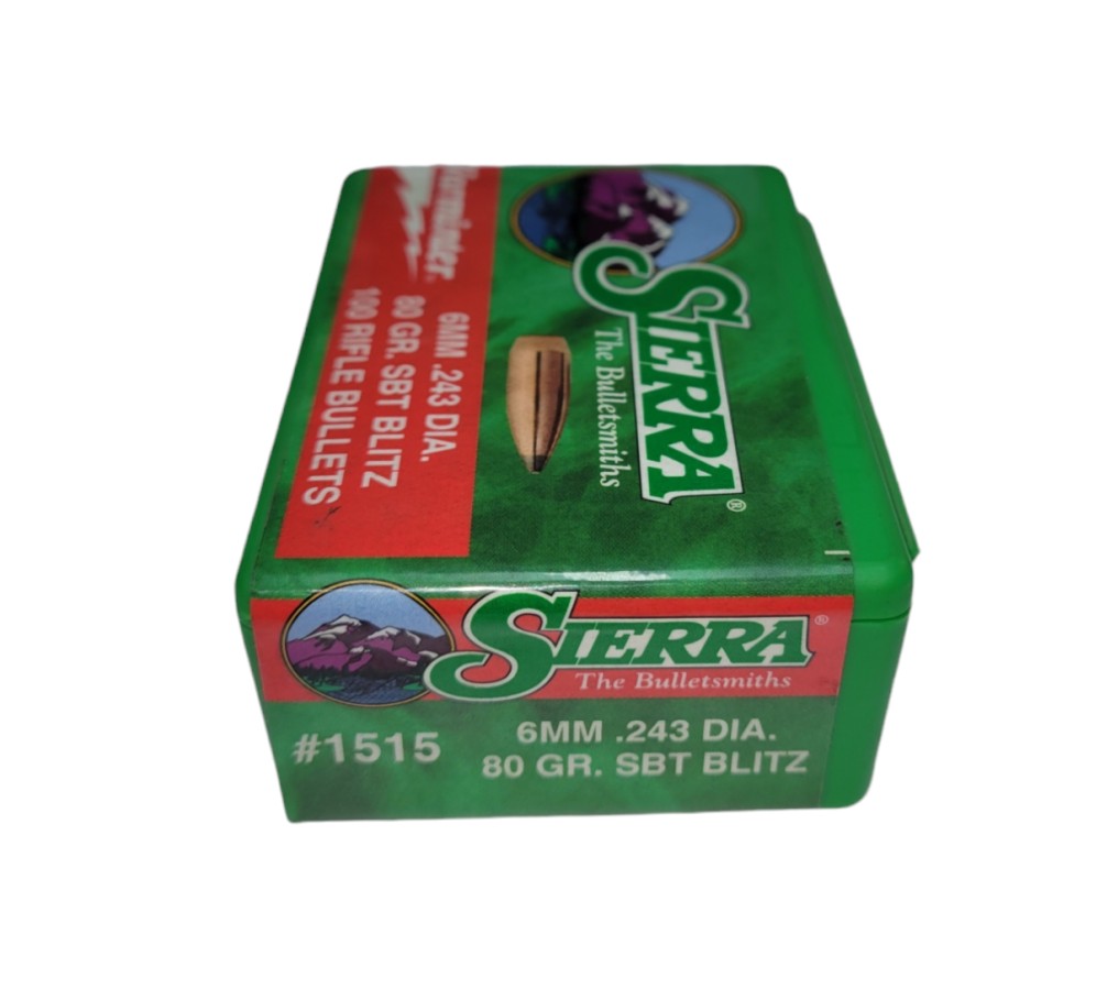 The Sierra BlitzKing SBT 6mm 80?grain reloading bullets are engineered for precision and high-performance varmint hunting. Featuring a spitzer boat tail (SBT) design combined with a polymer tip, they deliver excellent aerodynamics, flatter trajectories,